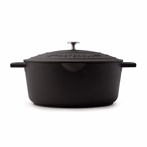 MasterClass Cast Aluminium Oval Casserole Dish with Self-Basting Lid, Black, 30cm, 6L – 1