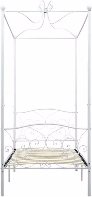 Berkfield Home Elegant Canopy Bed Frame in White Metal and MDF, 100 x 200 cm