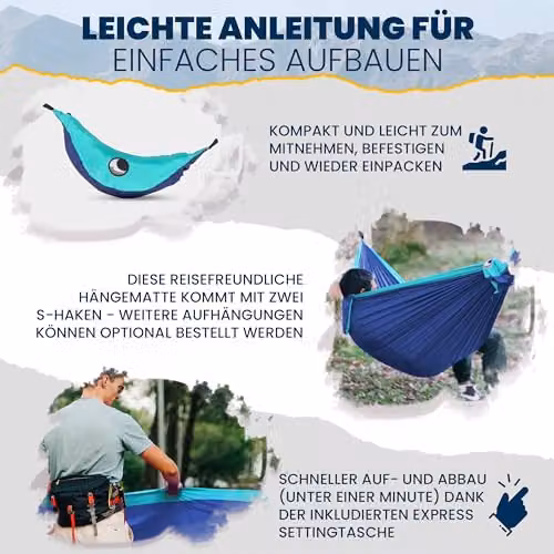 Ticket to the Moon King Size Hammock in Royal Blue and Turquoise, W: 3.2 m, D: 2 m – 5