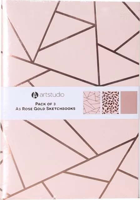Art Studio Pack of 3 A5 Blank Hardcover Sketchbooks in Rose Gold and Pink