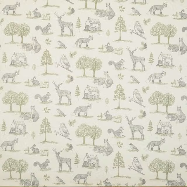 Clarke & Clarke New Forest Fabric in Grey and Green