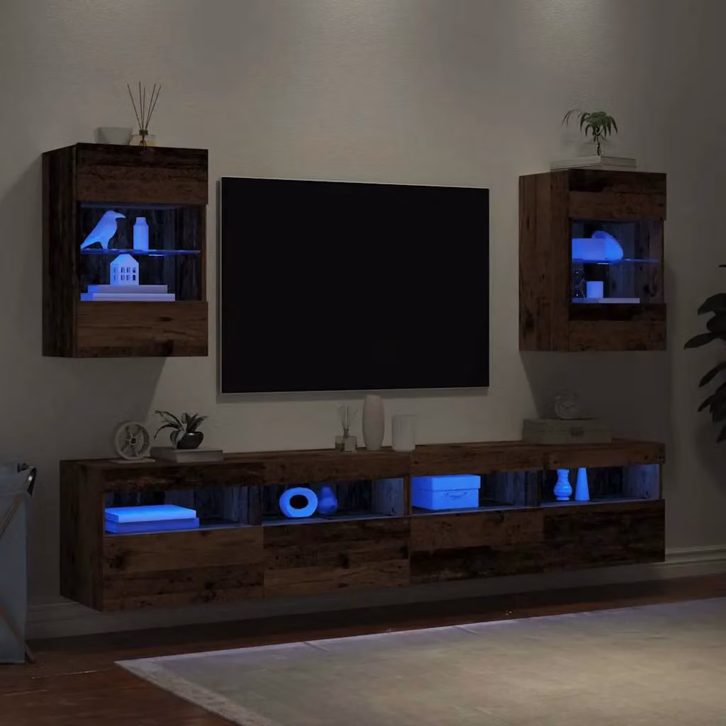Berkfield Home Set of 2 TV Wall Cabinets with LED Lights in Brown Old Wood, W: 40 cm, D: 30 cm, H: 60 cm – 3
