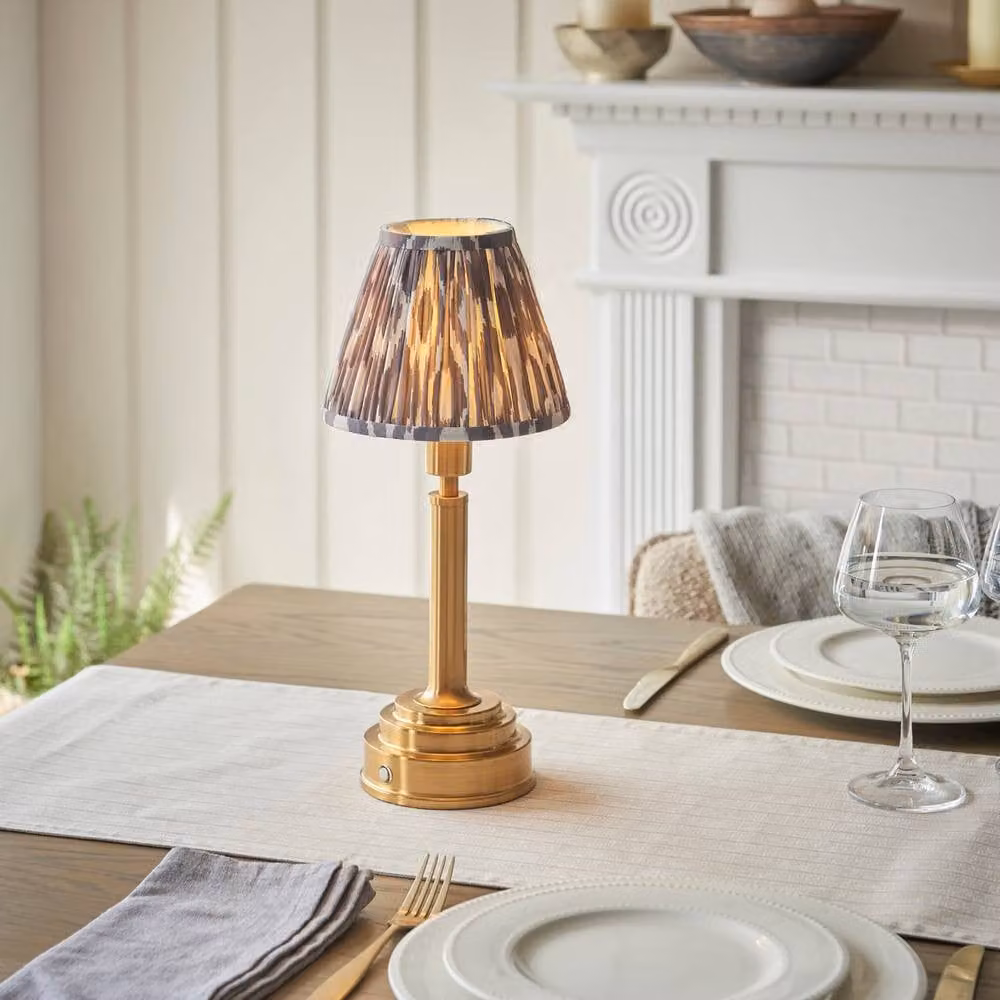 Netlighting Upton Rechargeable LED Table Lamp with Grey Fabric Shade and Gold Brass Base – 2
