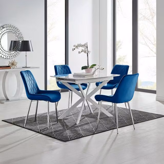FurnitureboxUK LIRA 100 Extending Dining Table and 4 Pesaro Chairs in Blue and White