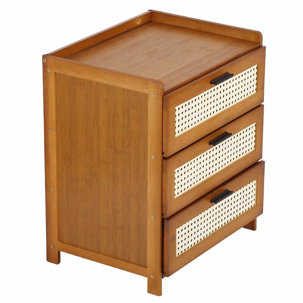 Havendro 3 Drawer Brown Wooden Bedroom Bedside Cabinet and Storage Lamp Table – 3
