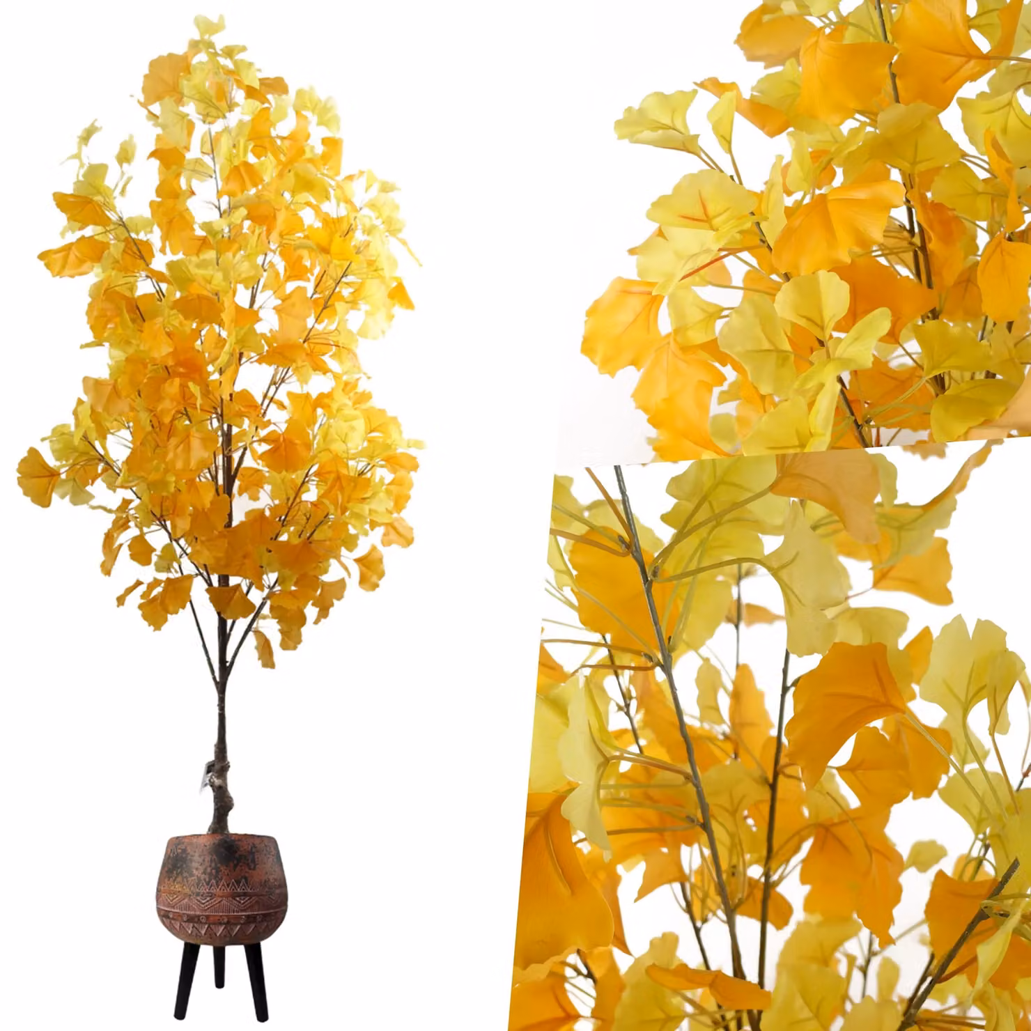 Pegdev 150cm Artificial Yellow Autumn Ginkgo Tree with Rustic Brown Square Planter – 4