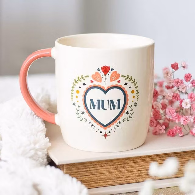 Uniqueful Women's Mum Folk Heart Ceramic Mug in White, 350ml – 1
