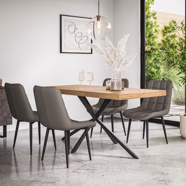 More4Homes Donni Dining Set with Oak Effect Rectangular Table and 6 Grey Faux Leather Chairs