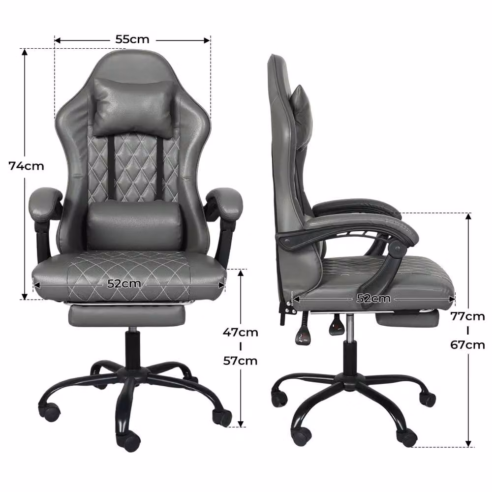 Levede Ergonomic Gaming Chair in Grey with Headrest, Adjustable Lumbar Support and Footrest – 4