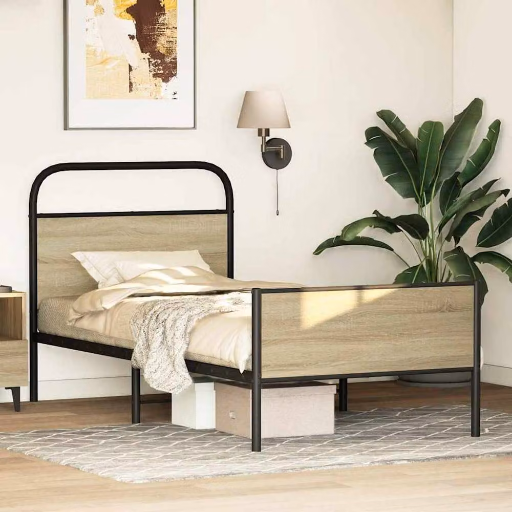 Berkfield Home Sonoma Oak Bed Frame in Brown, W/D/H: 80 x 200 cm – 2