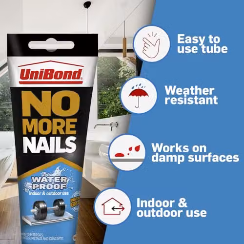 UniBond No More Nails Waterproof Heavy-Duty Mounting Adhesive, White, 340g – 2