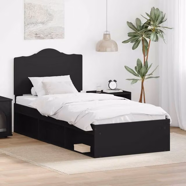Berkfield Home Black Pine Wood Bed Frame with Headboard W/D/H: 90 x 200 cm – 1