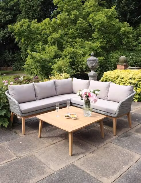 Royalcraft Sol Corner Lounge Set in Grey Mix with Acacia Wood and Rattan