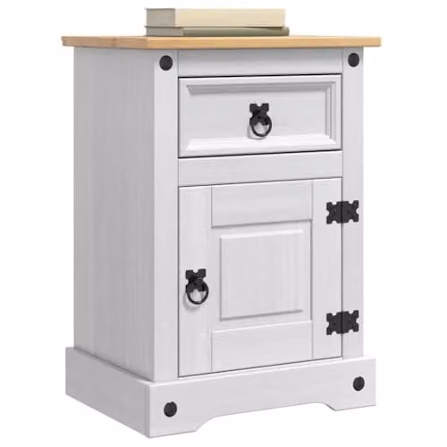 vidaXL Corona Bedside Table in White Solid Pine Wood, W: 45 cm, D: 35 cm, H: 64 cm