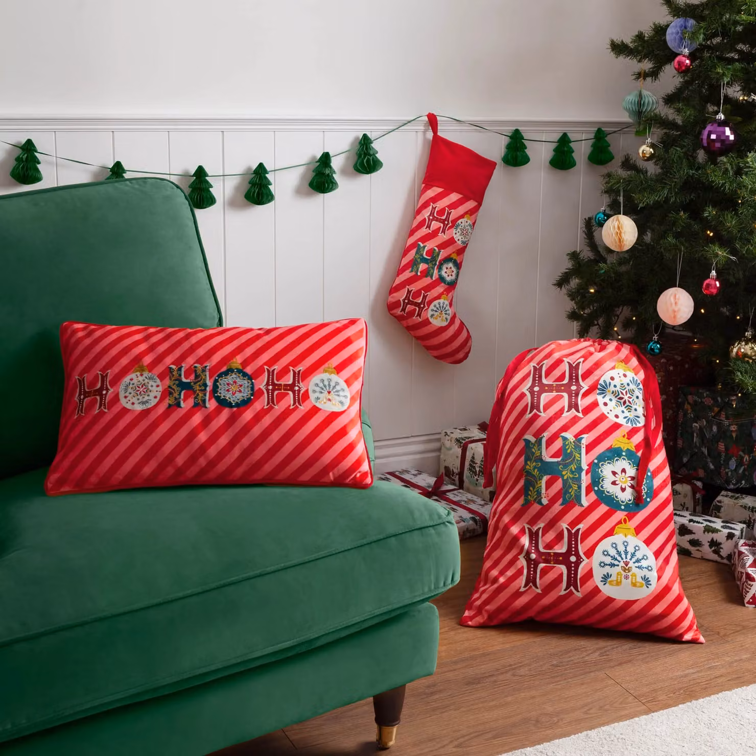 Evans Lichfield Ho Ho Ho Festive Embroidered Piped Red Polyester Filled Rectangular Cushion, W: 50 cm, H: 30 cm – 2