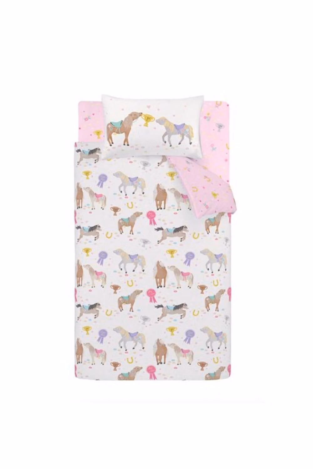 Catherine Lansfield Happy Horses Reversible Childrens Duvet Cover and Pillowcase Set, Cream, W/D/H: 200 x 200 cm and 50 x 75 cm – 2