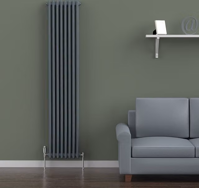 Lux Heat Vertical Coloured Column Radiator in Slate Grey, H 180 cm x W 38 cm