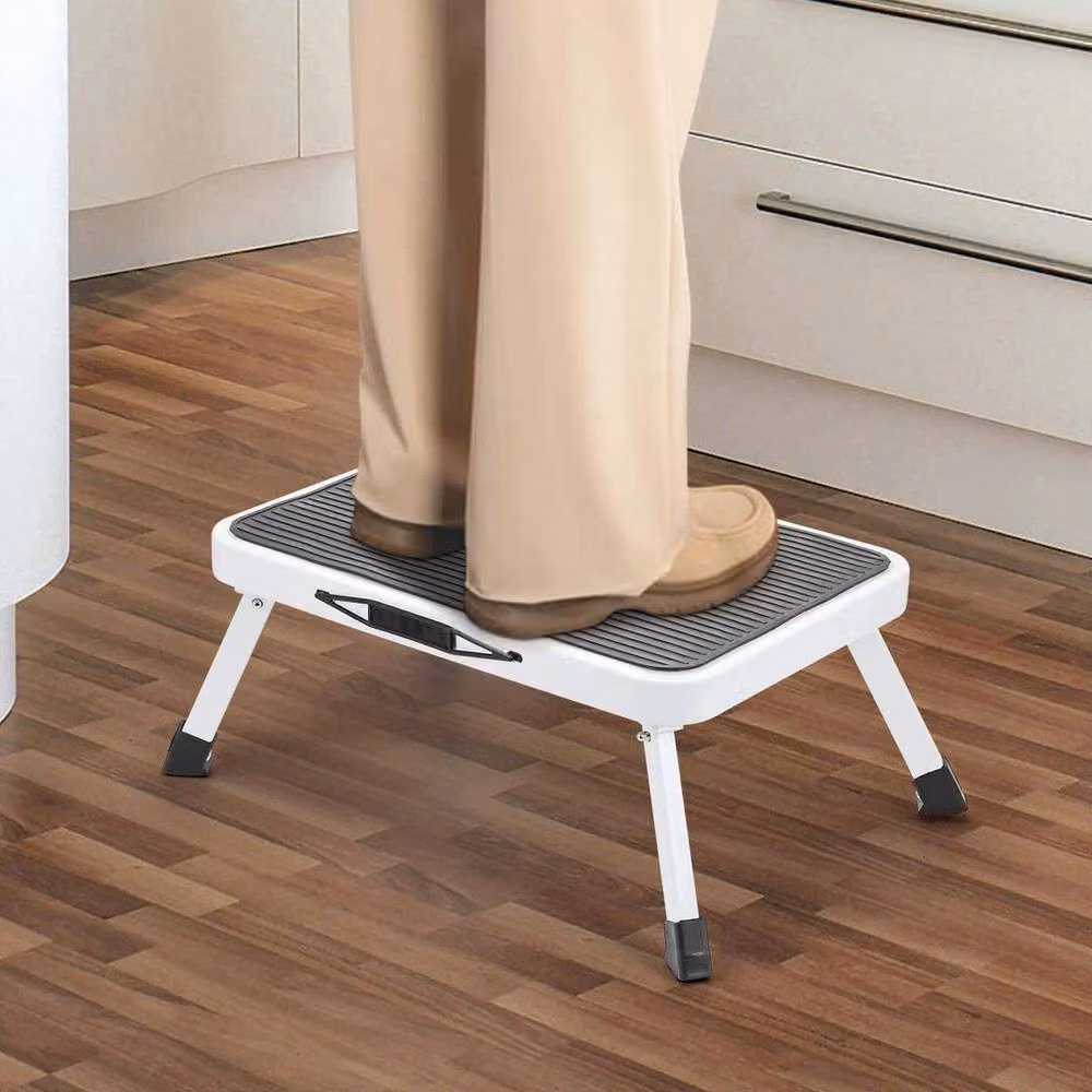 KORVIXA White Folding Metal Step Stool with Anti-Slip Rubber Feet, W/D/H: 52 x 52 x 15 cm – 3