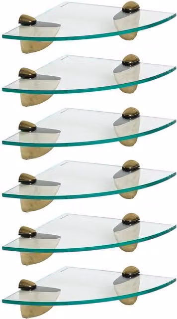 Harbour Housewares Modern Floating Glass Corner Shelf, Gold, W/D/H: 20 x 20 x 20 cm, Pack of 6