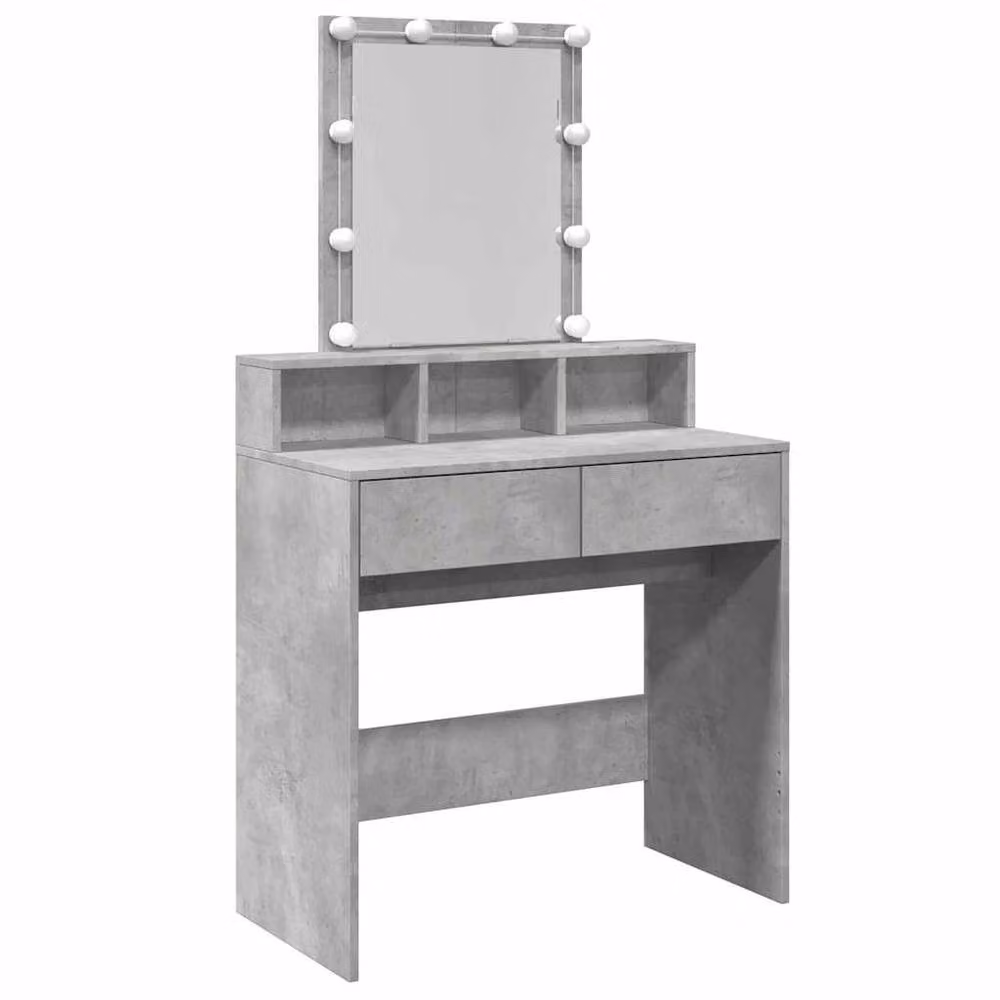 Berkfield Home Beautiful Dressing Table with Hollywood LED Mirror in Concrete Grey, W: 80 cm, D: 41 cm, H: 144.5 cm – 3