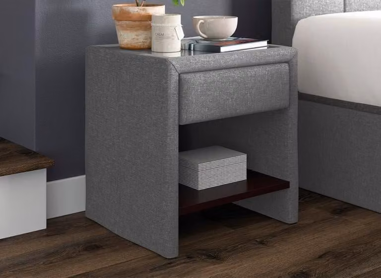 Dreams Harrow Grey Upholstered 1 Drawer USB Charging Bedside Table