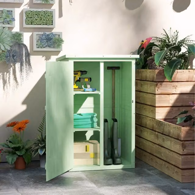 Outsunny Green Lacquered Wood Tall Cabinet with Shelving W/D/H: 75 x 75 x 115 cm