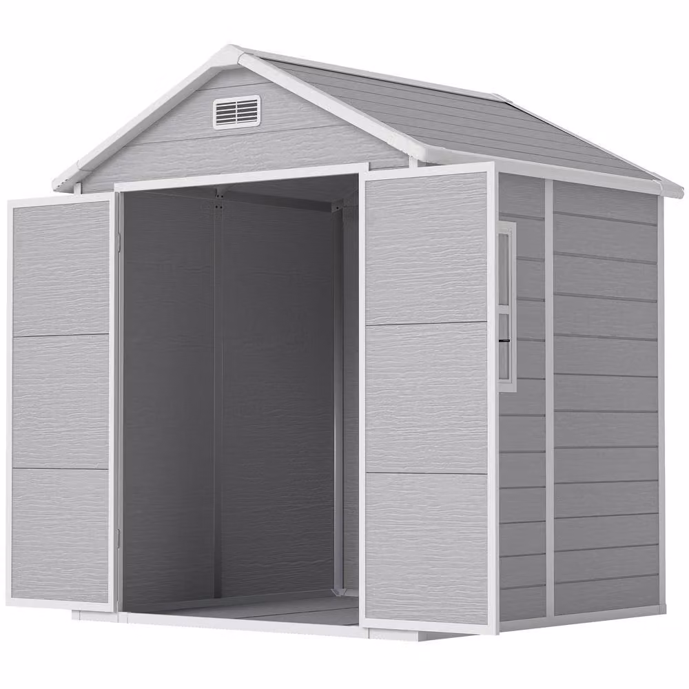 STILVORA Garden Shed with Floor, Window and Lockable Double Doors, Grey, W/D/H: 182 x 151 x 219 cm – 4