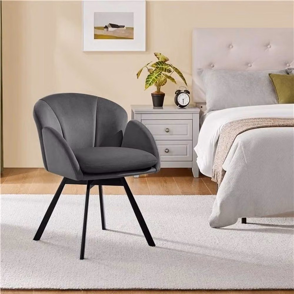 KORVIXA Flower-shaped Velvet Swivel Accent Armchair in Grey – 4