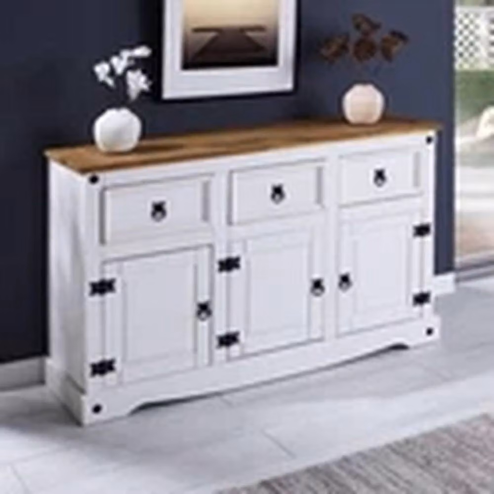 Havendro White Solid Pine Rustic Sideboard with 3 Doors and 3 Drawers W/D/H: 125 x 40 x 76 cm – 2