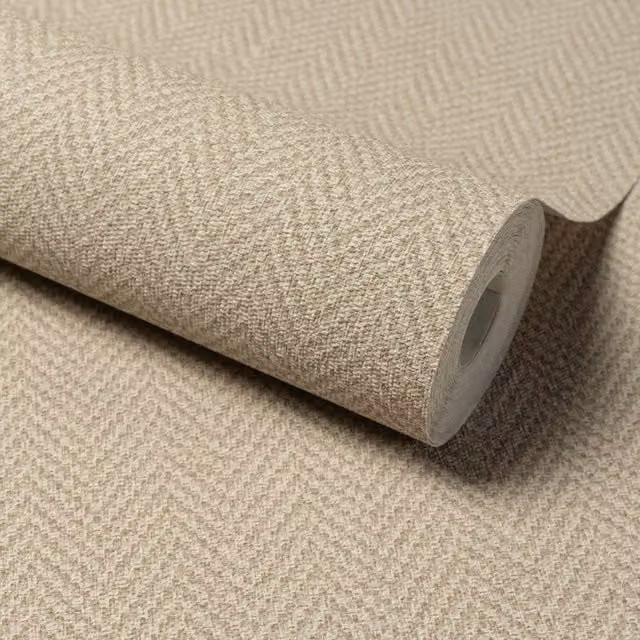 Grandeco Antiga Geometric Herringbone Chevron Weave Textured Wallpaper in Taupe and Beige