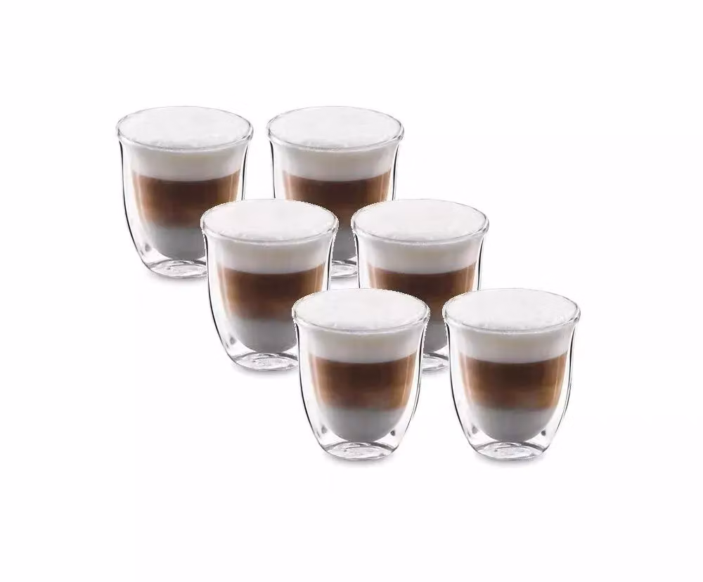 De'Longhi DLSC301 Double Walled Cappuccino Glasses, Pack of 6, Clear – 2