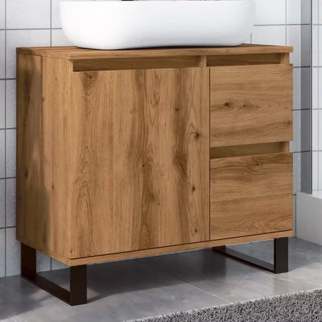 Berkfield Home Artisan Oak Bathroom Sink Cabinet in Brown, W/D/H: 65 x 33 x 60 cm