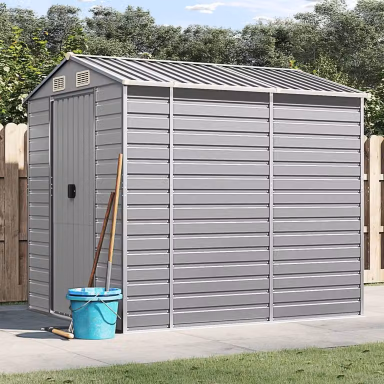 Berkfield Home Garden Shed in Light Grey Galvanised Steel W/D/H: 191 x 215 x 198 cm