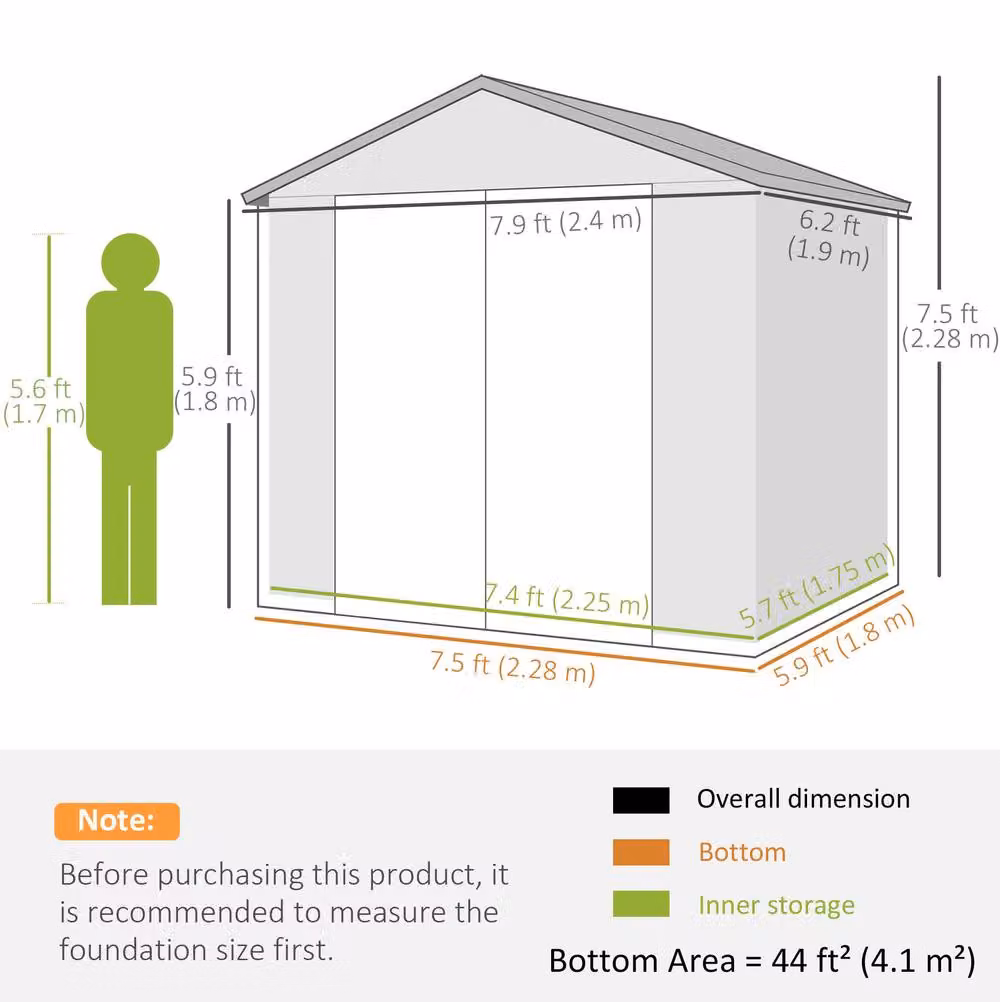 STILVORA Modern Metal Pent Garden Storage Shed in Beige, W/D/H: 240 x 228 x 190 cm – 2