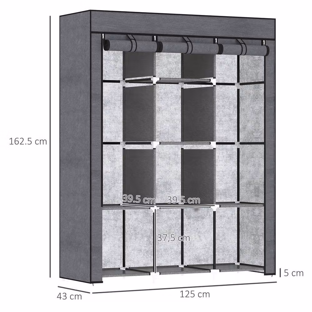 Kelvenix Grey Fabric Portable Wardrobe with Roll Shutter and Internal Shelves – 2