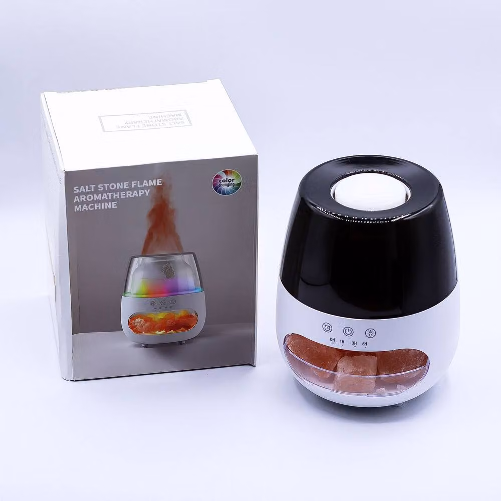 Serenityy Salt Stone Flame Effect Aroma Diffuser in White with USB and Colour Changing Light – 2