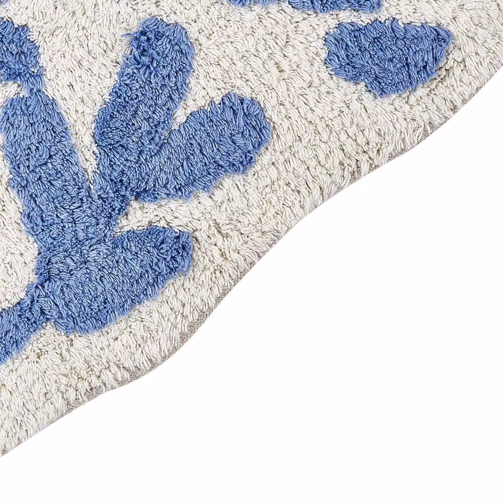 Wyld and Coco Blue Cotton Bathroom Rug with Floral Pattern, W: 60 cm x D: 90 cm – 2
