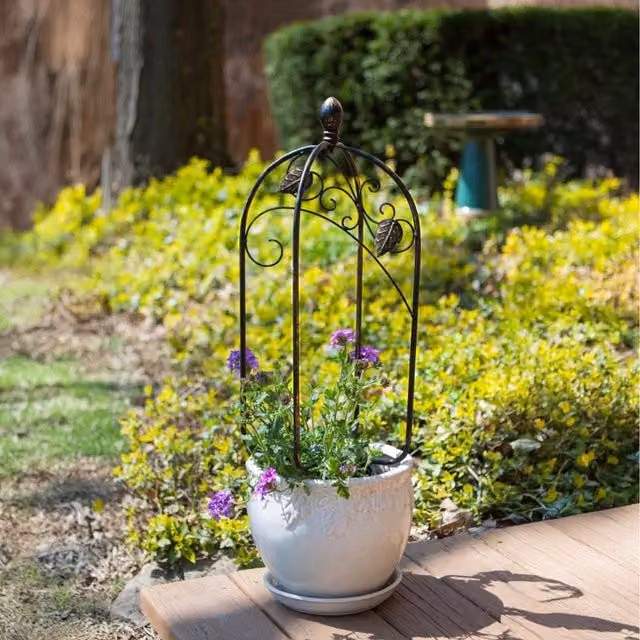 Primrose Metal Scroll and Ivy Design Pot Topper Trellis Support in Bronze or Black