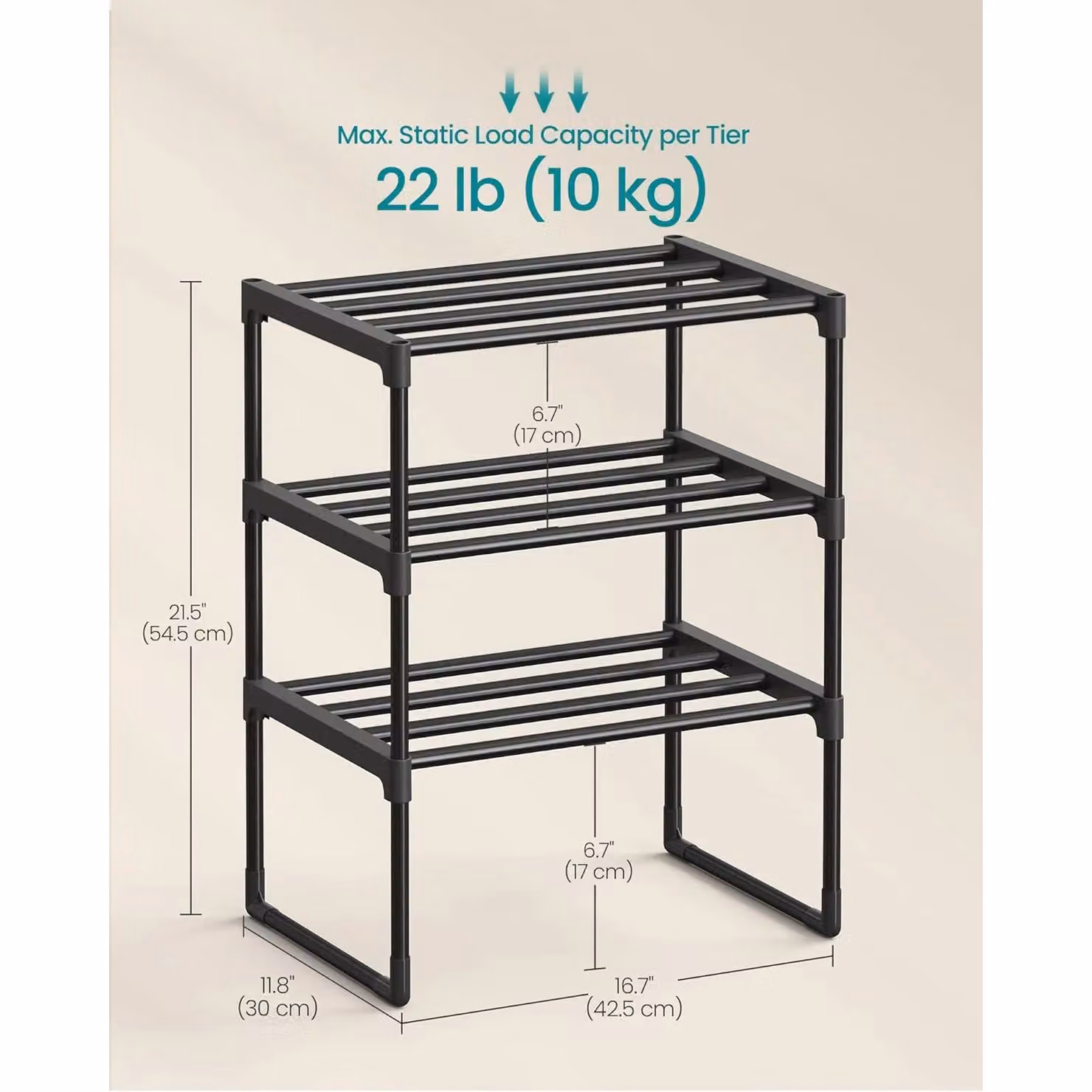 SONGMICS 3-Tier Metal Shoe Rack Storage Organiser in Black – 2