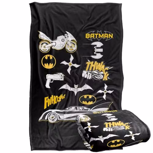 LOGOVISION Kids Batman Icons and Gadgets Super Soft Fleece Throw Blanket, Multicolour, W: 91.44 cm x L: 147 cm