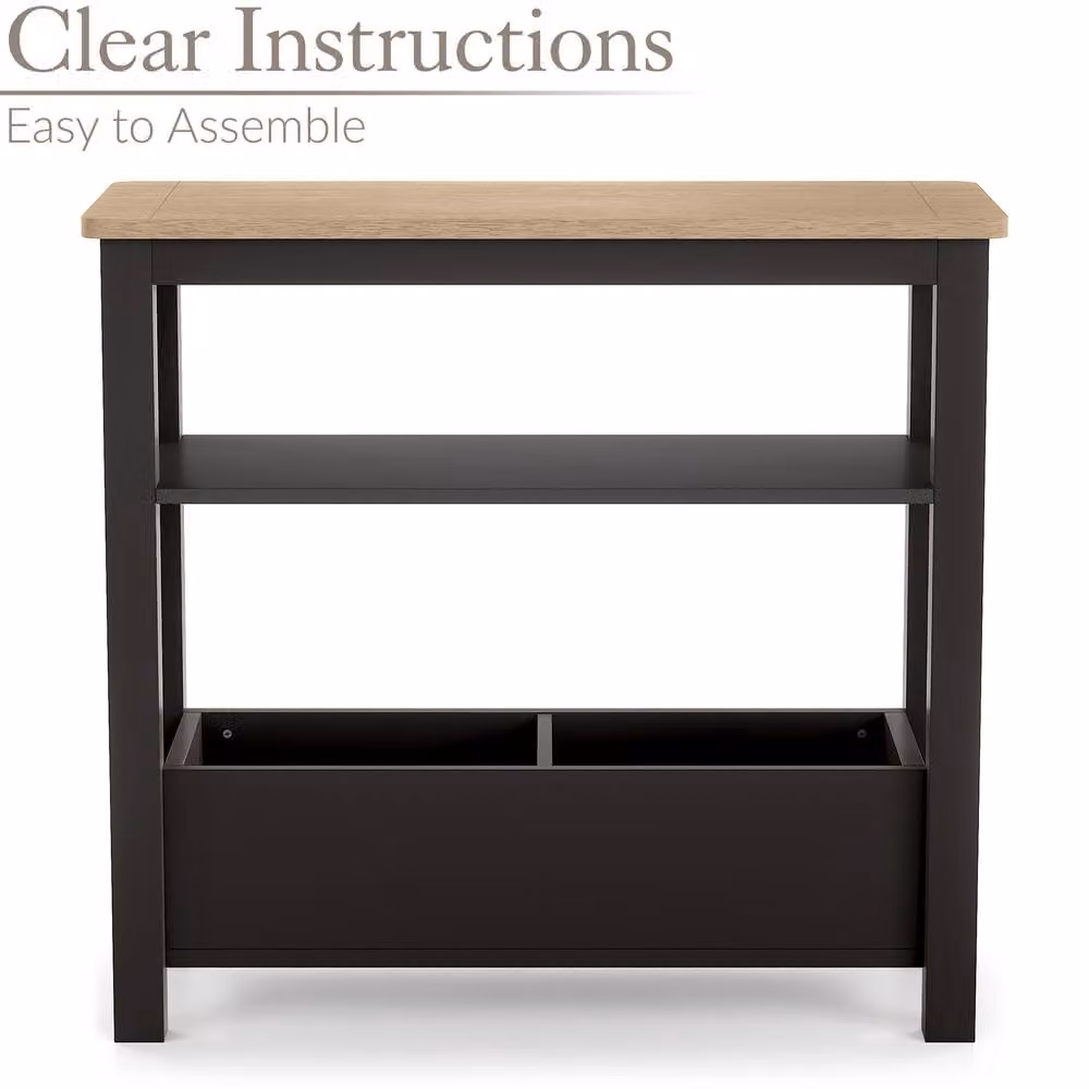 Christow Slim Console Table with Oak Effect Top Shelf in Charcoal, W/D/H: 60 x 28 x 65 cm – 4