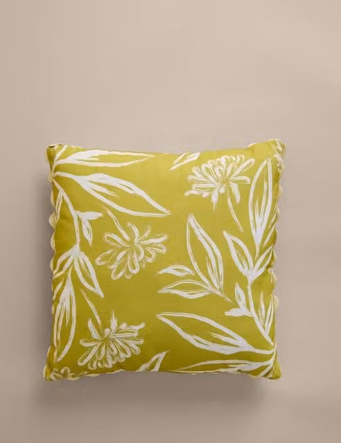 M&S 2 Pack Yellow Floral Square Outdoor Polyester Cushions with Stain Repellent Finish