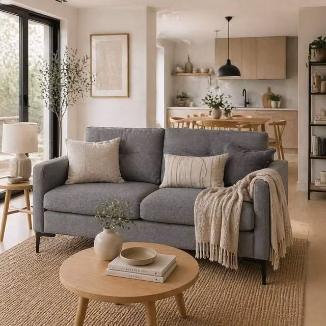 Wyld Haus Malala 2 Seater Loveseat Sofa in Grey Fabric with Steel Legs