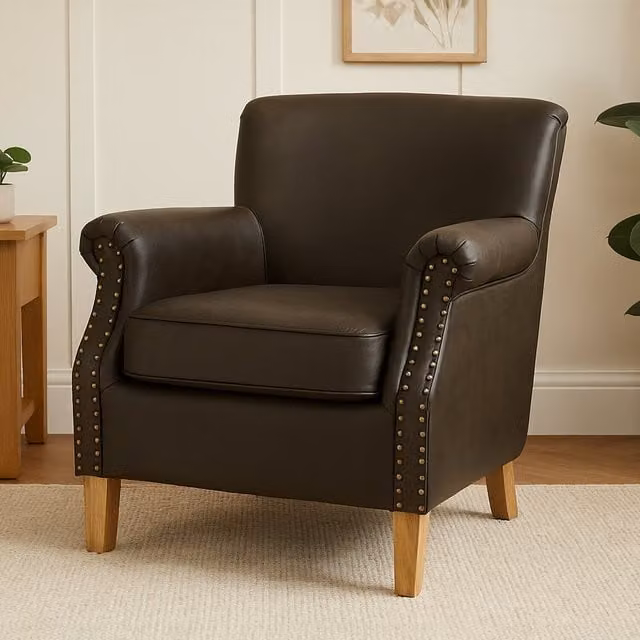 Interiors by Premier Trinity Brown Synthetic Leather Effect Armchair with Armrests