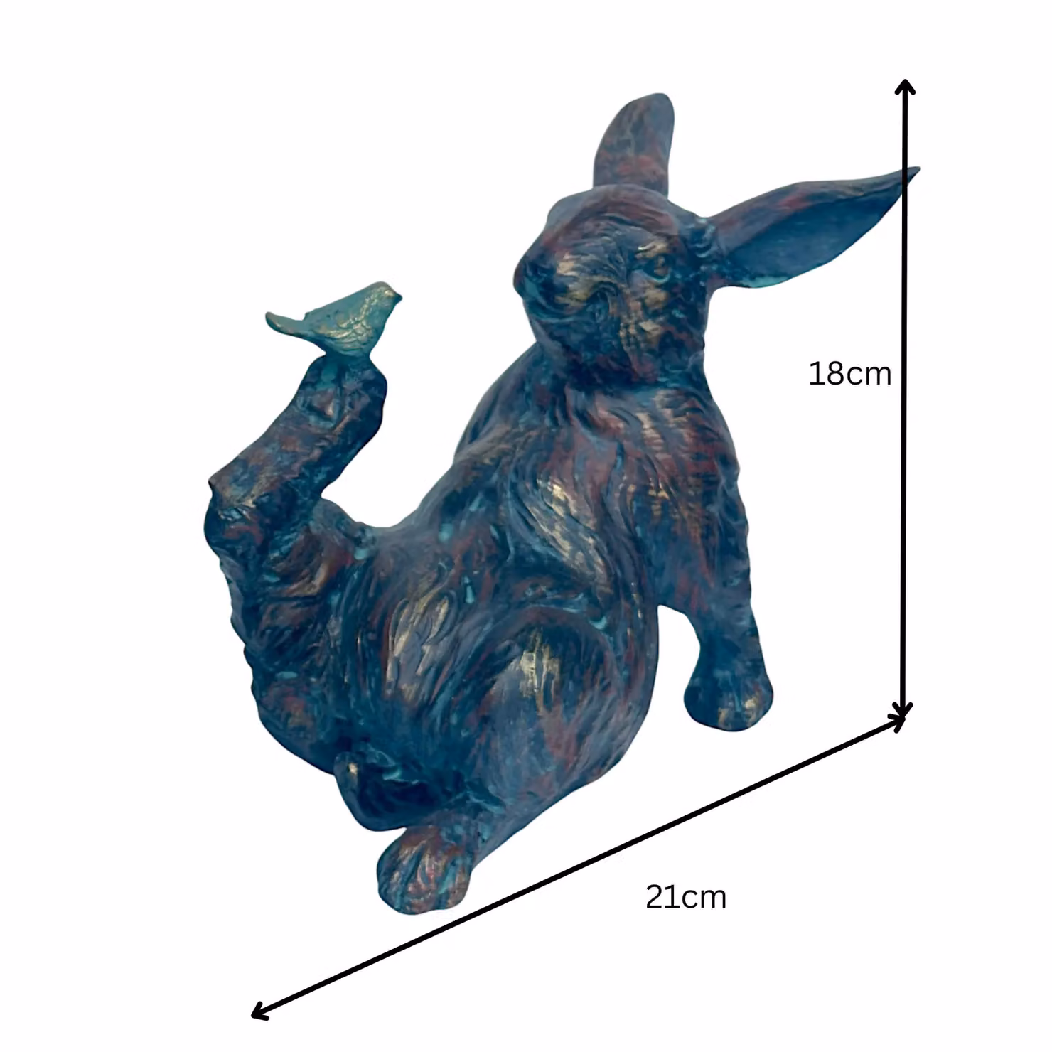Animal Crackers Bronze Effect Rabbit with Bird Figurine Garden Ornament, H 18.0 cm x W 12.5 cm x D 12.5 cm – 3