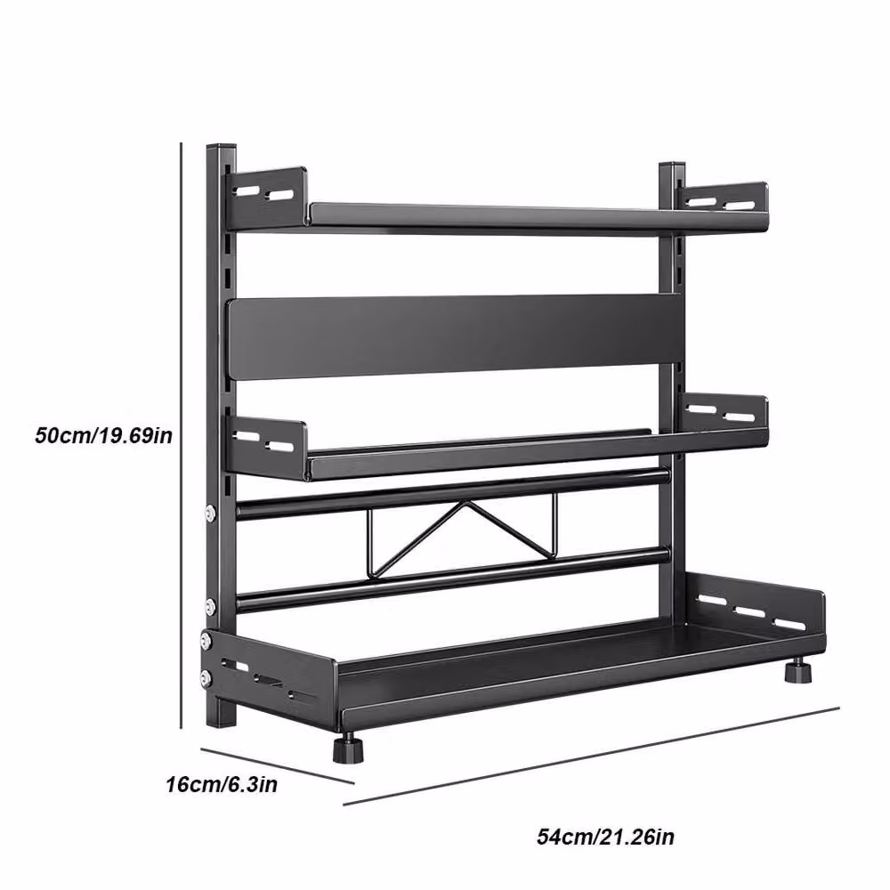 KORVIXA 3 Tier Metal Spice Rack in Black, W: 50 cm, D: 15 cm – 2