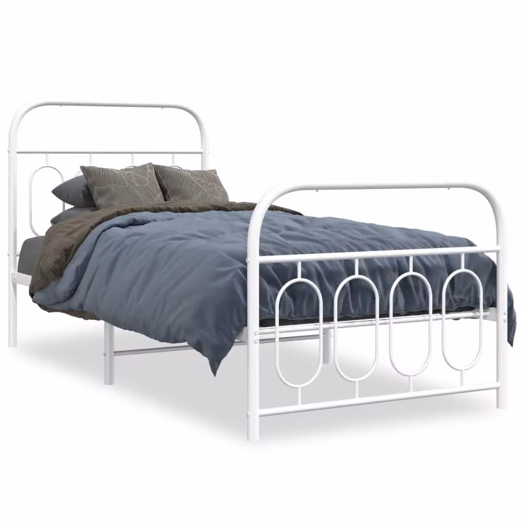 Berkfield Home Metal Bed Frame with Footboard, White, W: 80 cm, L: 200 cm – 2