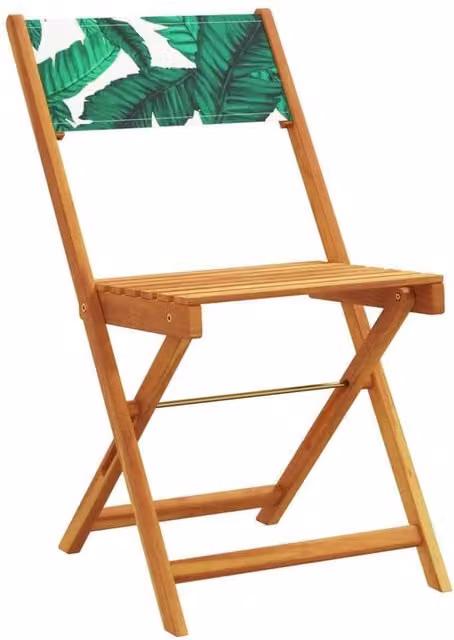 Berkfield Home Beautiful 3 Piece Bistro Set in Tan with Leaf Pattern Fabric and Acacia Wood