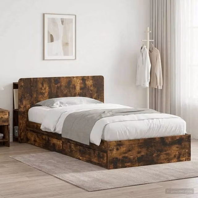 Berkfield Home Modern Bed Frame with Storage Drawers in Smoked Oak Brown, W/D/H: 90 x 190 cm – 1