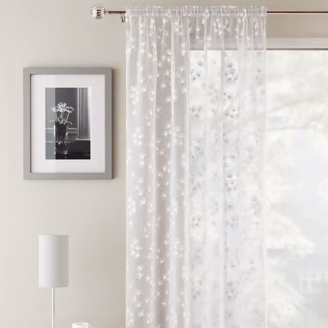 Tyrone Textiles Delila White Floral Voile Net Curtain Panel, W: 140 cm, H: 229 cm
